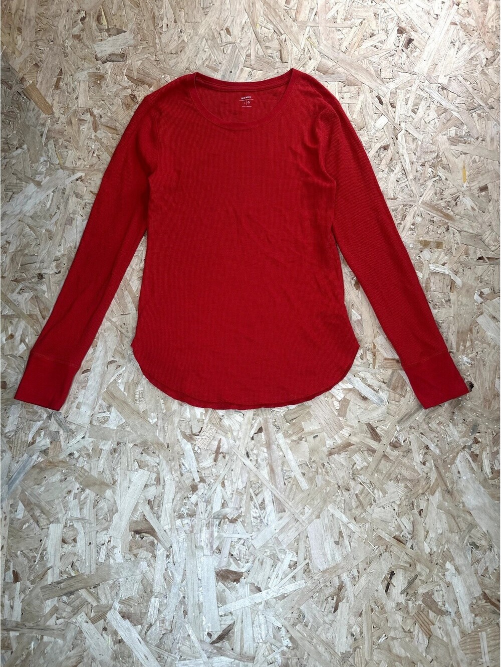 Old Navy Thermal Shirt Womens Large Red Waffle Knit Long Sleeve Scoop Neck Top
